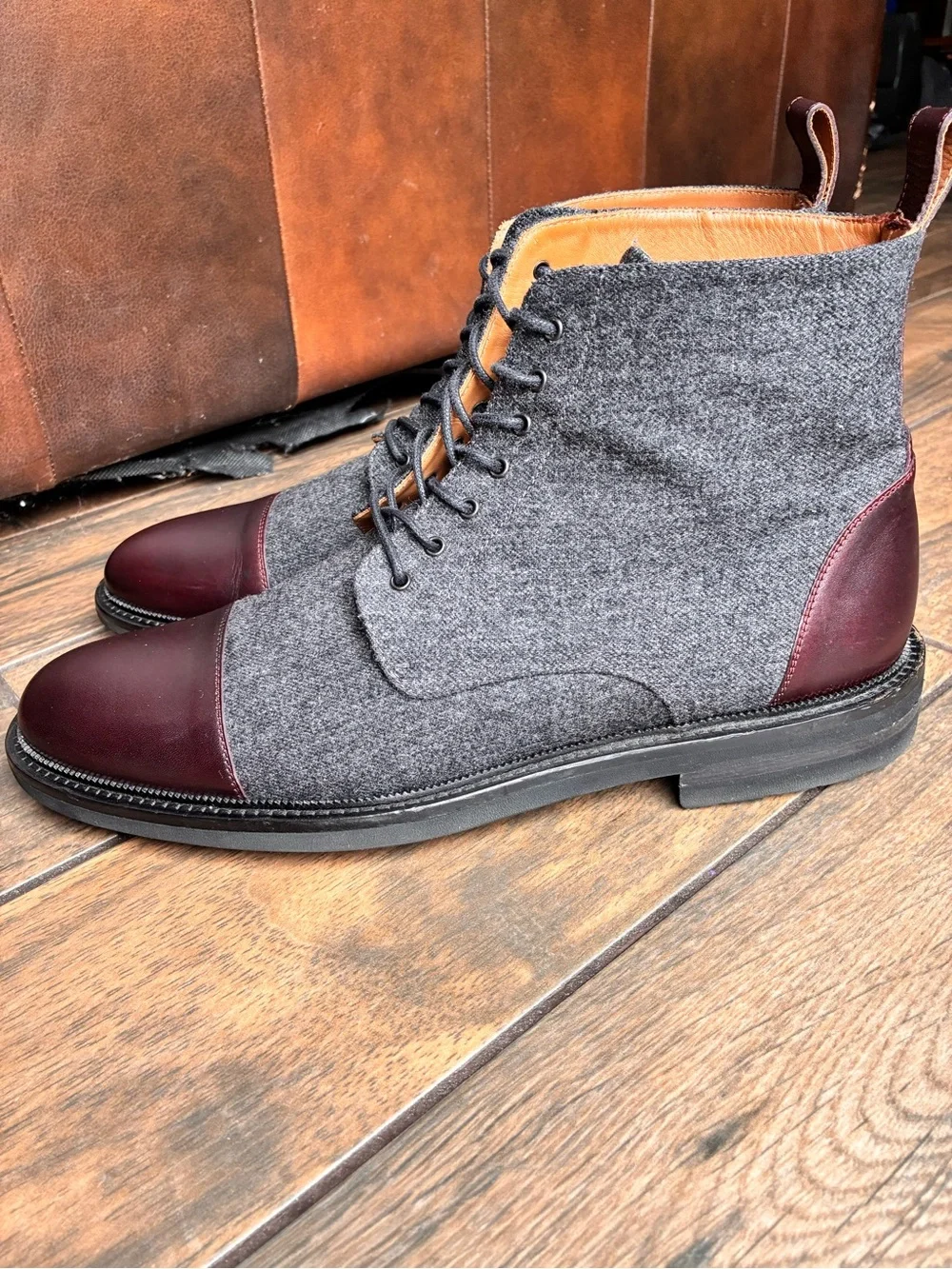 Taft Wool and Oxblood Leather Cap-Toe Boots